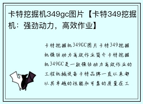 卡特挖掘机349gc图片【卡特349挖掘机：强劲动力，高效作业】